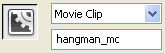 The movie clip has just had an Instance name assigned to it.