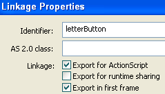 Assigning a linkage identifier to a movie clip in Flash.