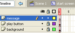 The final layer has been created inside the start screen movie clip symbol.