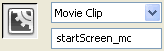 The Instance name of the start screen movie clip symbol.